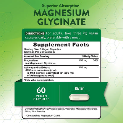 Nature's Truth Magnesium Glycinate with Ashwagandha | 60 Capsules | Vegan, Non-GMO & Gluten Free Supplement