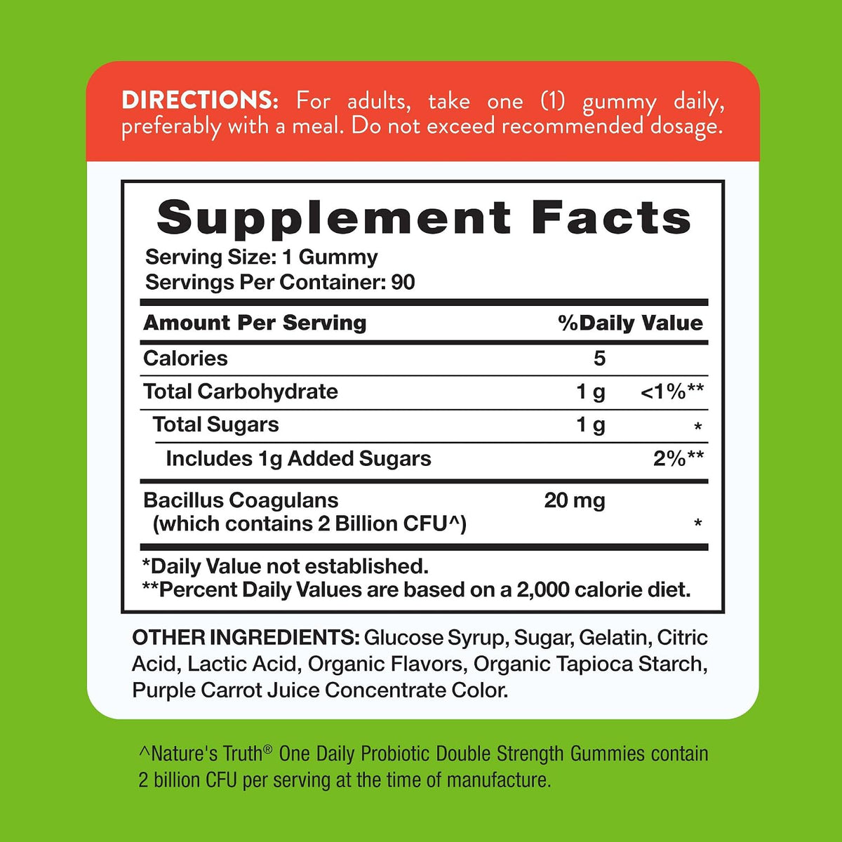 Nature's Truth Daily Probiotic Gummies | 2 Billion CFU | 90 Count