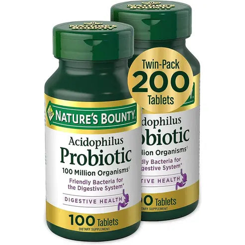 Nature’s Bounty Acidophilus Probiotic, Daily Probiotic Supplement, Supports Digestive Health, Twin Pack, 200 Tablets
