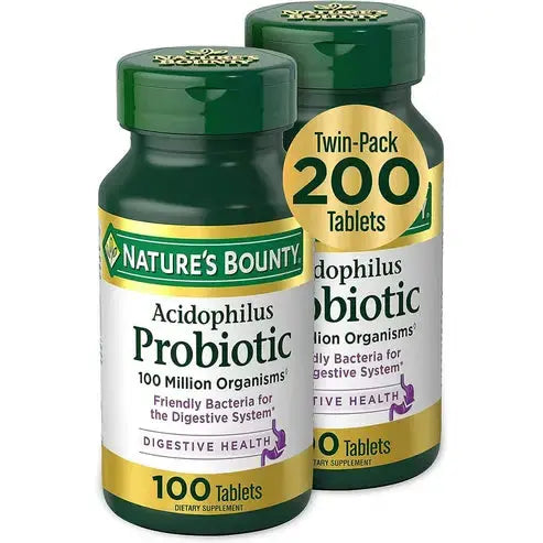 Nature’s Bounty Acidophilus Probiotic, Daily Probiotic Supplement, Supports Digestive Health, Twin Pack, 200 Tablets
