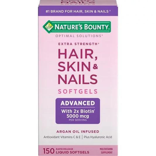 Nature's Bounty Advanced Hair, Skin and Nail Biotin & Vitamins A, C, & E Soft gels, 150 Count
