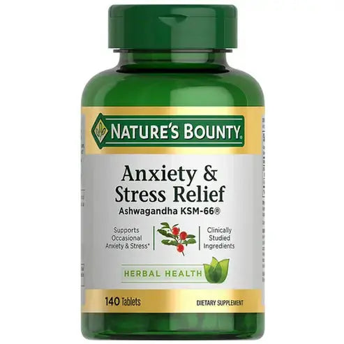 Nature's Bounty Anxiety & Stress Relief Ashwagandha Ksm-66 Tablets, 140 Count
