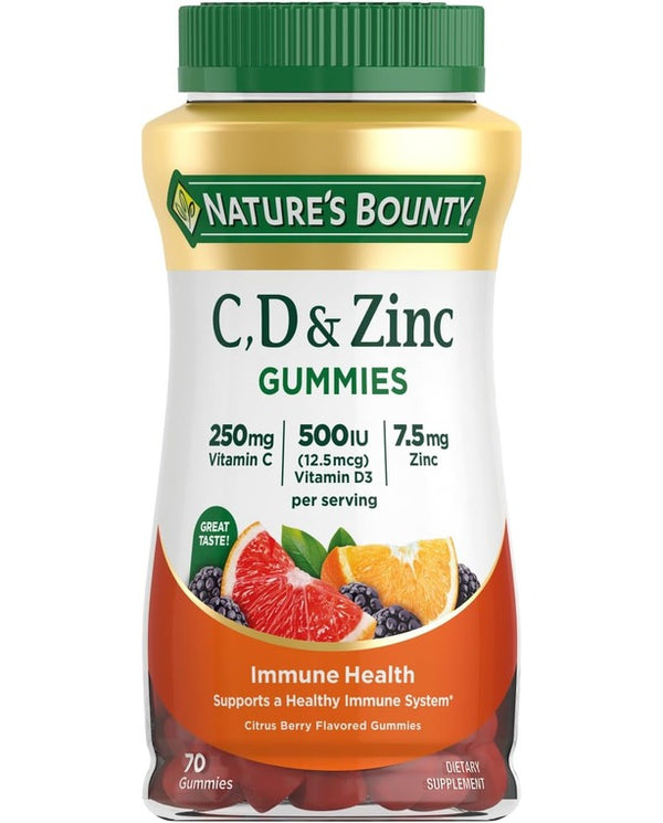 Nature's Bounty C, D, & Zinc Gummies, Immune Support Gummies for Adults, Citrus Berry, 70 Ct
