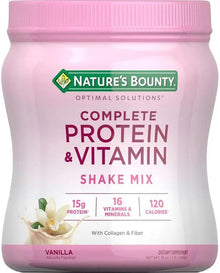 Nature's Bounty Complete Protein & Vitamin Shake Mix with Collagen & Fiber, Contains Vitamin C for Immune Health, Vanilla Flavored, 16 Oz
