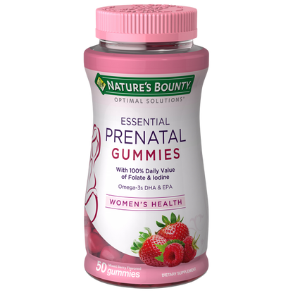 Nature's Bounty Essential Prenatal Gummies, Folic Acid and Iodine, Omega 3 and DHA, 50 Count
