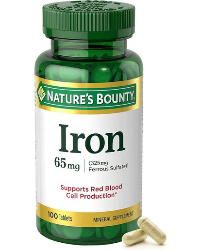 Nature's Bounty Iron 65mg, 325 mg Ferrous
Sulfate, 100 Tablets
