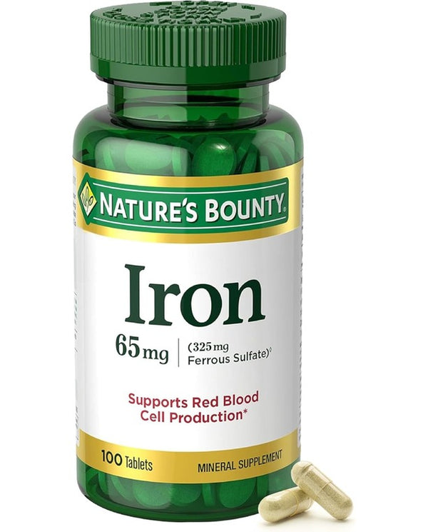 Nature's Bounty Iron 65mg, 325 mg Ferrous
Sulfate, 100 Tablets
