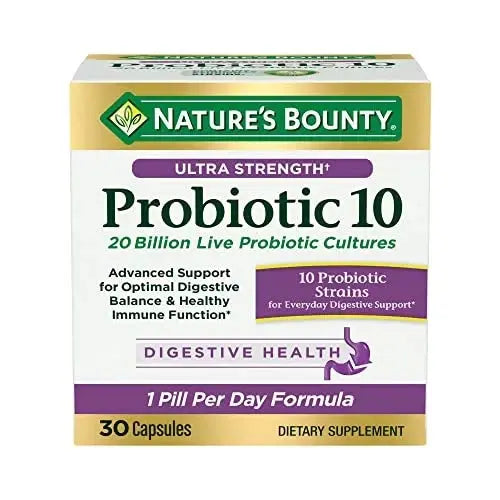 Nature's Bounty Probiotic 10, Ultra Strength Daily Probiotic Supplement, Support for Digestive, Immune and Upper Respiratory Health, 1 Pack, 30
