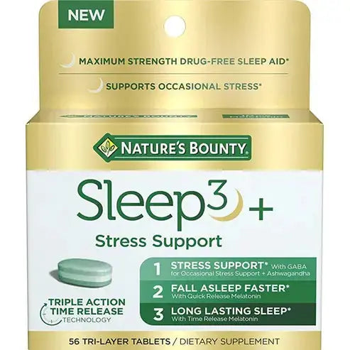 Nature's Bounty Stress Support Melatonin by Sleep3, 10mg, Tri-Layered Tablets, 56 Count
