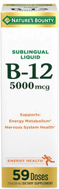 Nature's Bounty Vitamin B12 5000 Mcg Sublingual Liquid, Cardiovascular Health & Cellular Energy Support, 2 Fl Oz (1 Count)
