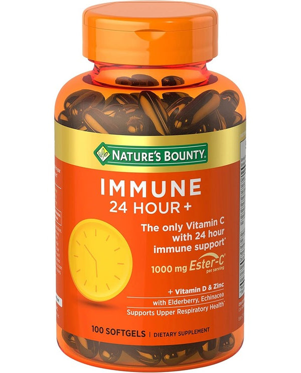 Nature's Bounty Vitamin C 24 Hour Immune Support with Zinc and Vitamin D, Daily Immune and Upper Respiratory Support, Ester Vitamin C 1000mg Capsules (Softgels), 100 Count
