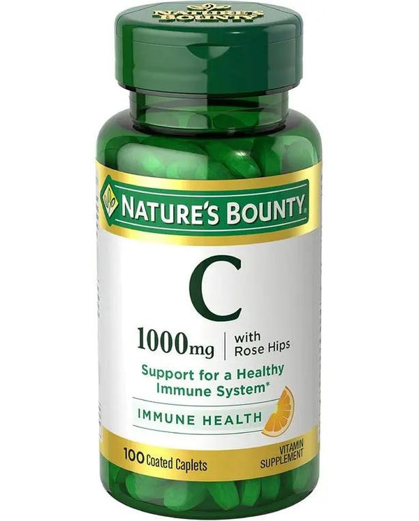 Nature's Bounty Vitamin C + Rose Hips, Immune Support, 1000mg, Coated Caplets, 100 Ct
