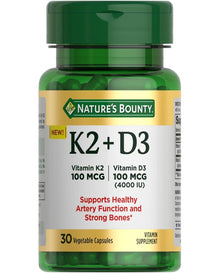 Nature's Bounty Vitamin D3 K2 Supplement, 4000
IU Vitamin D3 Plus 100 mcg of Vitamin K, 30 Day
Supply, 30 Vegetarian Capsules,
