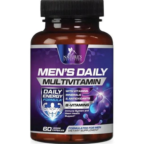 Nature's Nutrition Multivitamin for Men with Vitamin A, C, D, E, & B Vitamins with Zinc for Immune Health & Energy Support 60 Count
