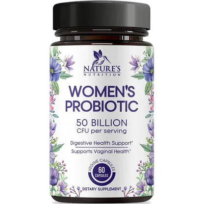 Nature's Nutrition Women's Probiotics 50 Billion CFU Guaranteed, Vegan Strains, Supports Women's Digestive, Immune, Vaginal, & Urinary Health, Delayed Release - 60 Capsules
