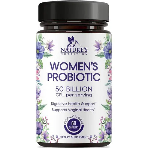 Nature's Nutrition Women's Probiotics 50 Billion CFU Guaranteed, Vegan Strains, Supports Women's Digestive, Immune, Vaginal, & Urinary Health, Delayed Release - 60 Capsules
