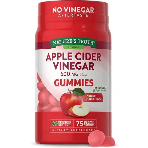 Nature's Truth Apple Cider Vinegar Gummies | 600 mg | 75 Gummies | Natural Apple Flavor | Vegan, Non-GMO, Gluten Free Supplement

