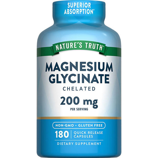 Nature's Truth Magnesium Glycinate Capsules | 200mg | 180 Count | Non-GMO, Gluten Free Supplement
