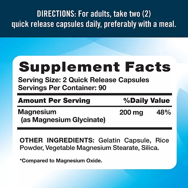 Nature's Truth Magnesium Glycinate Capsules | 200mg | 180 Count | Non-GMO, Gluten Free Supplement
