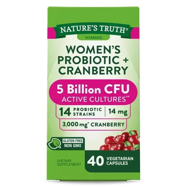 Nature's Truth Probiotics for Women | 5 Billion Active Cultures | 40 Vegetarian Capsules | with Cranberry | Non-GMO, Gluten Free
