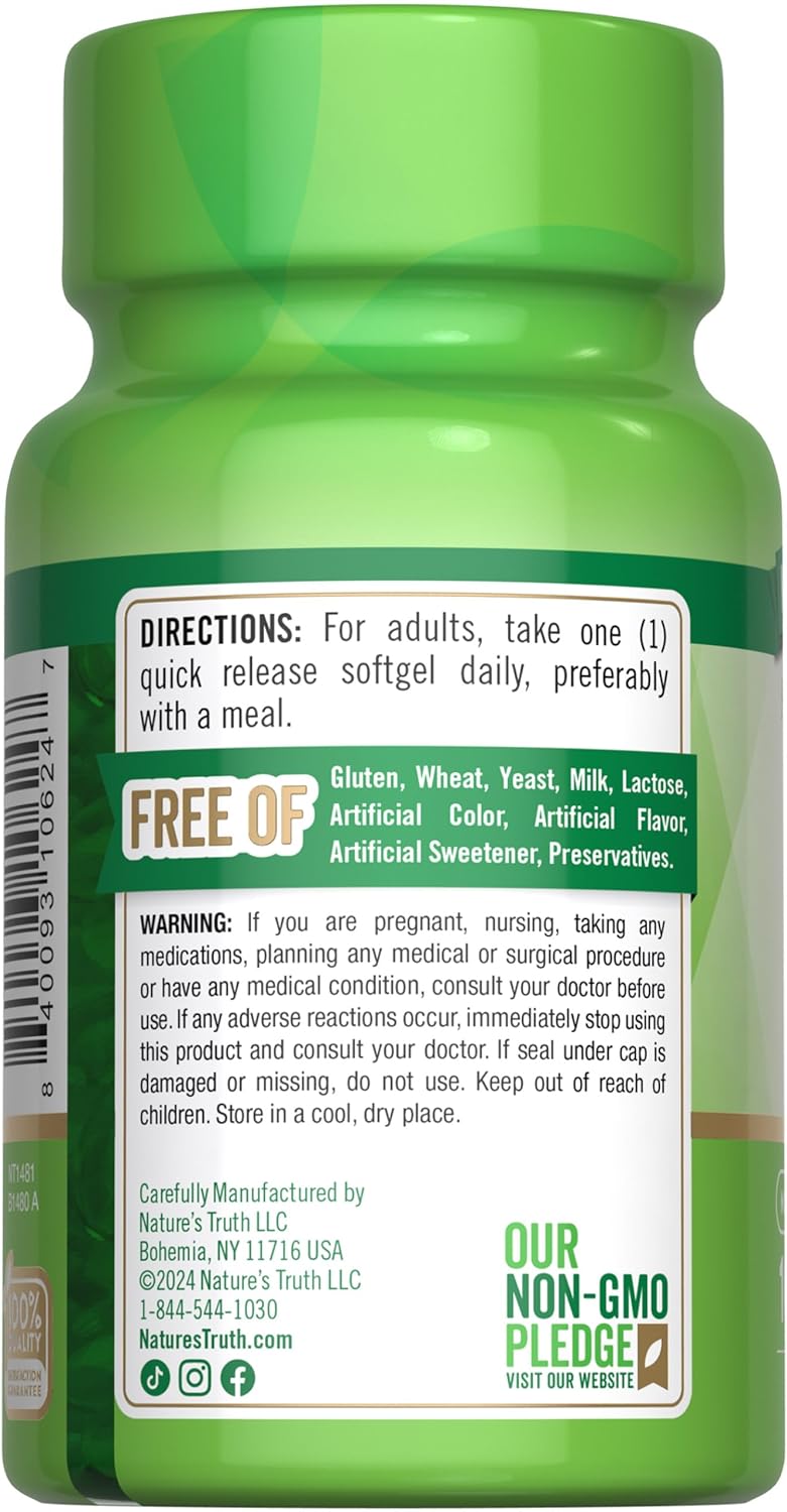 Nature's Truth Vitamin E Capsules | 400 IU | 100 Softgels | Non-GMO & Gluten Free Supplement

