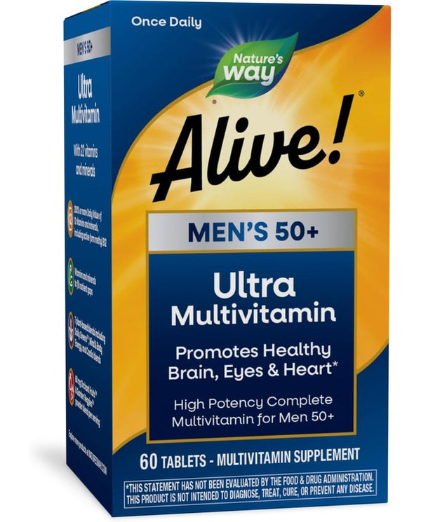 Nature’s Way Alive! Men’s 50+ Ultra Potency Complete Multivitamin, High Potency Formula, Supports Multiple Body Systems, Supports Cellular Energy, Gluten-Free, 60 Tablets
