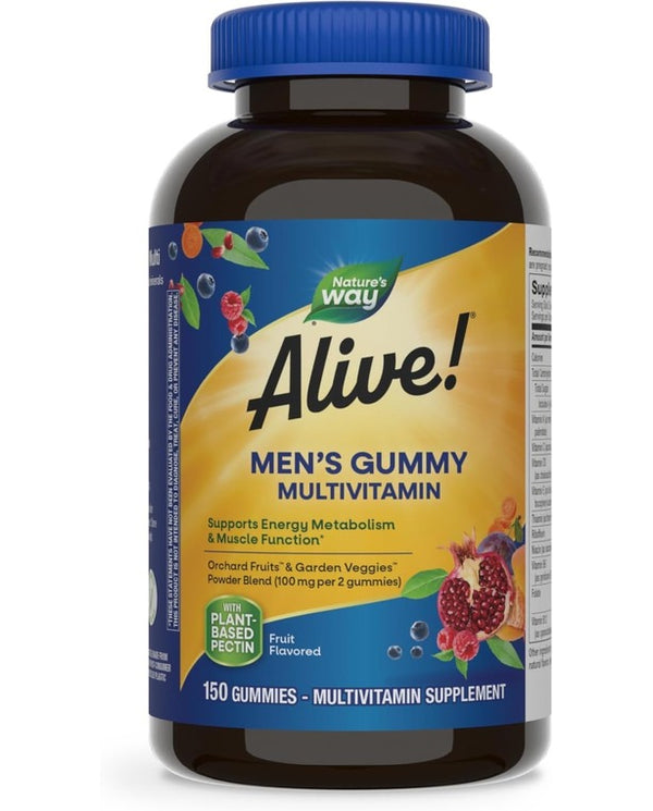 Nature’s Way Alive! Men’s Gummy Multivitamins, High Potency Formula, Supports Whole Body Wellness,* Fruit Flavored, 150 Gummies
