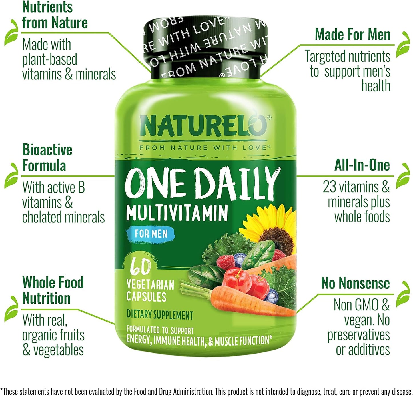NATURELO Mens Multivitamins - One Daily Multivitamin for Men