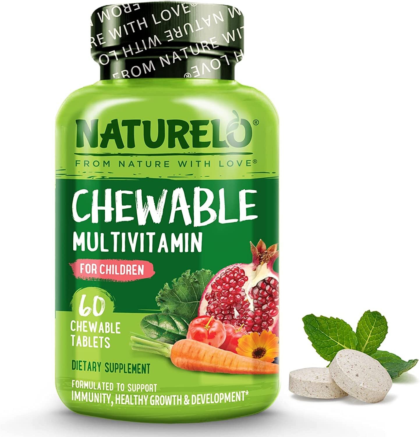 Naturelo Chewable Vitamin for Kids Multivitamin with Whole Food Organic Fruit Blend - 60 Tablets for Children
