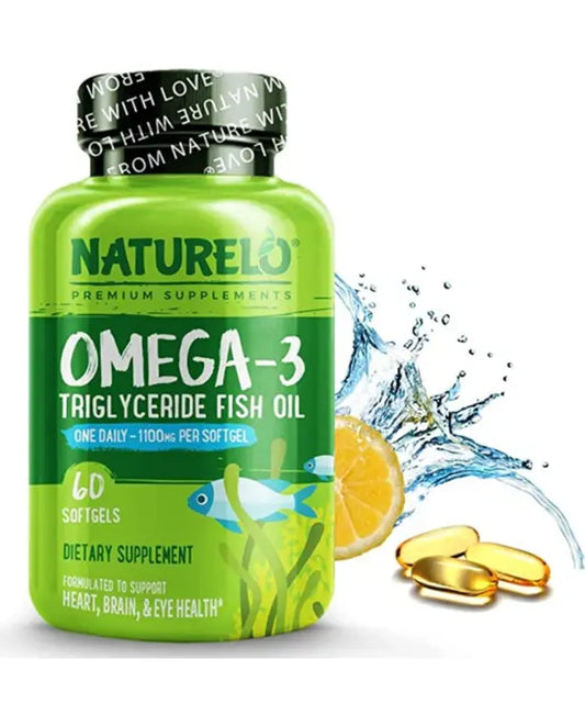 Naturelo Omega-3 Fish Oil Supplement - EPA + DHA - 1100 mg Triglyceride Omega-3 per Gel - One A Day - for Heart, Eye, Brain, Joint Health - No Burps - Lemon Flavor - 60 Softgels | 2 Month Supply

