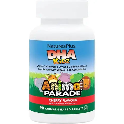 NaturesPlus Animal Parade DHA Children's Chewables - Natural Cherry Flavor - 90 Chewable Animal-Shaped Tablets - Omega 3 Fatty Acid Supplement - Gluten Free - 30 Servings
