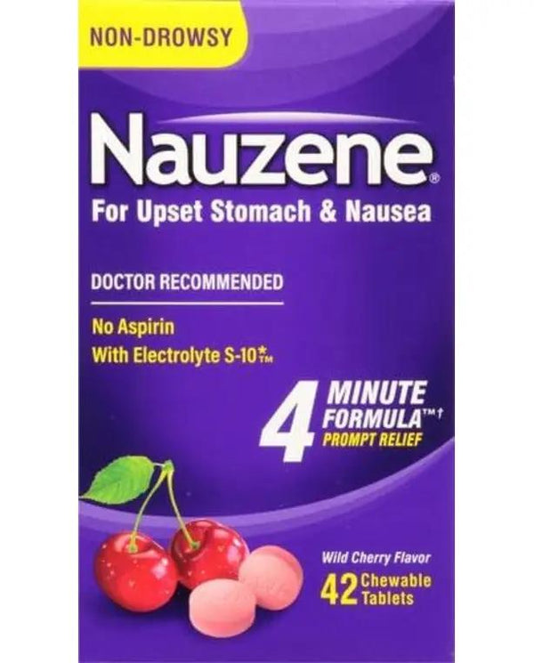 Nauzene Upset Stomach & Nausea Chewable Tablets Flavor, Wild Cherry, 42 Count
