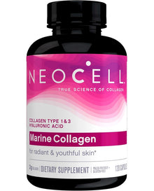 NeoCell Marine Collagen With Collagen Type 1 and 3 and Hyaluronic Acid, With Hydrolyzed Collagen, Skin Health Supplement, Capsule, 120 Count, 1 Bottle
