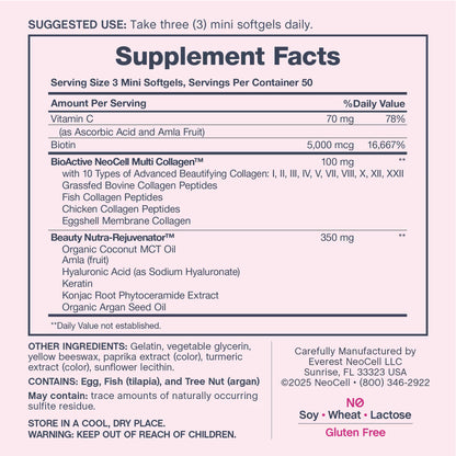 NeoCell Hair Skin and Nails Vitamins with Collagen | 150 Softgels