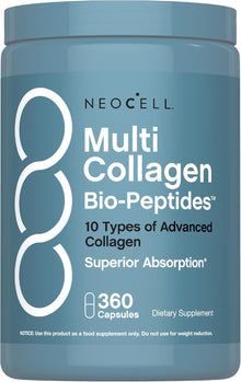 NeoCell Multi Collagen Peptides Capsules | 360 Pills | 10 Types of Advanced Bio-Peptides | Superior Absorption | GrassFed Complex Supplement | for Women and Men