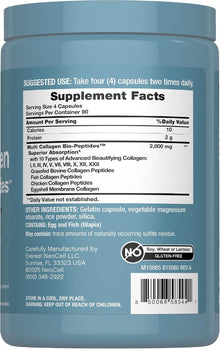 NeoCell Multi Collagen Peptides Capsules | 360 Pills | 10 Types of Advanced Bio-Peptides | Superior Absorption | GrassFed Complex Supplement | for Women and Men