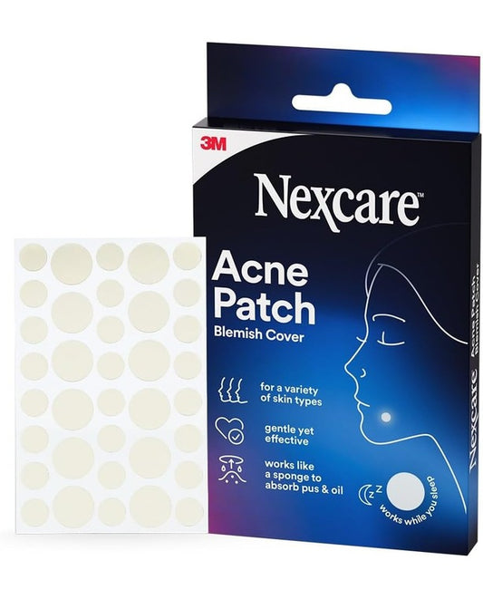 Nexcare Acne Absorbing Cover, Acne, Pimple, Zit Patch, Protective cover for blemishes, Visibly indicates that it is working, 108-count, two sizes
