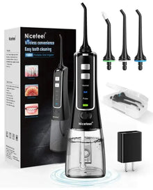 Nicefeel Cordless and Rechargeable Water Flosser - 300ML Water Tank Oral Irrigator, 4 Jet Tips, 3 Pressure Modes - IPX7 Waterproof and Travel Friendly 
