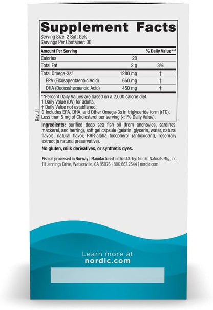 Nordic Naturals Ultimate Omega, Lemon Flavor - 60 Soft Gels - 1280 mg Omega-3 - High-Potency Fish Oil Supplement with EPA & DHA