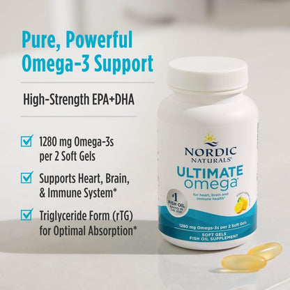 Nordic Naturals Ultimate Omega, Lemon Flavor - 60 Soft Gels - 1280 mg Omega-3 - High-Potency Fish Oil Supplement with EPA & DHA