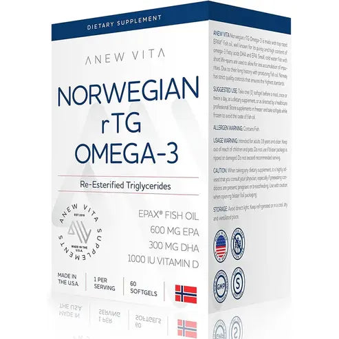 Norwegian rTG Omega-3 Supplement. Re-esterified Triglyceride Omega-3. Made with Epax Fish Oil. Maintains Heart & Brain Health. 1200mg. 60 Softgels
