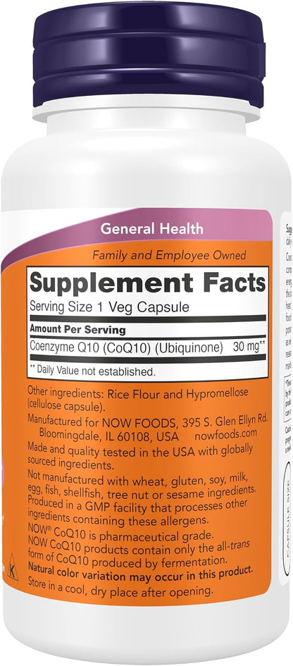 NOW Supplements, CoQ10 30 mg, Pharmaceutical Grade, 60 Veg Caps