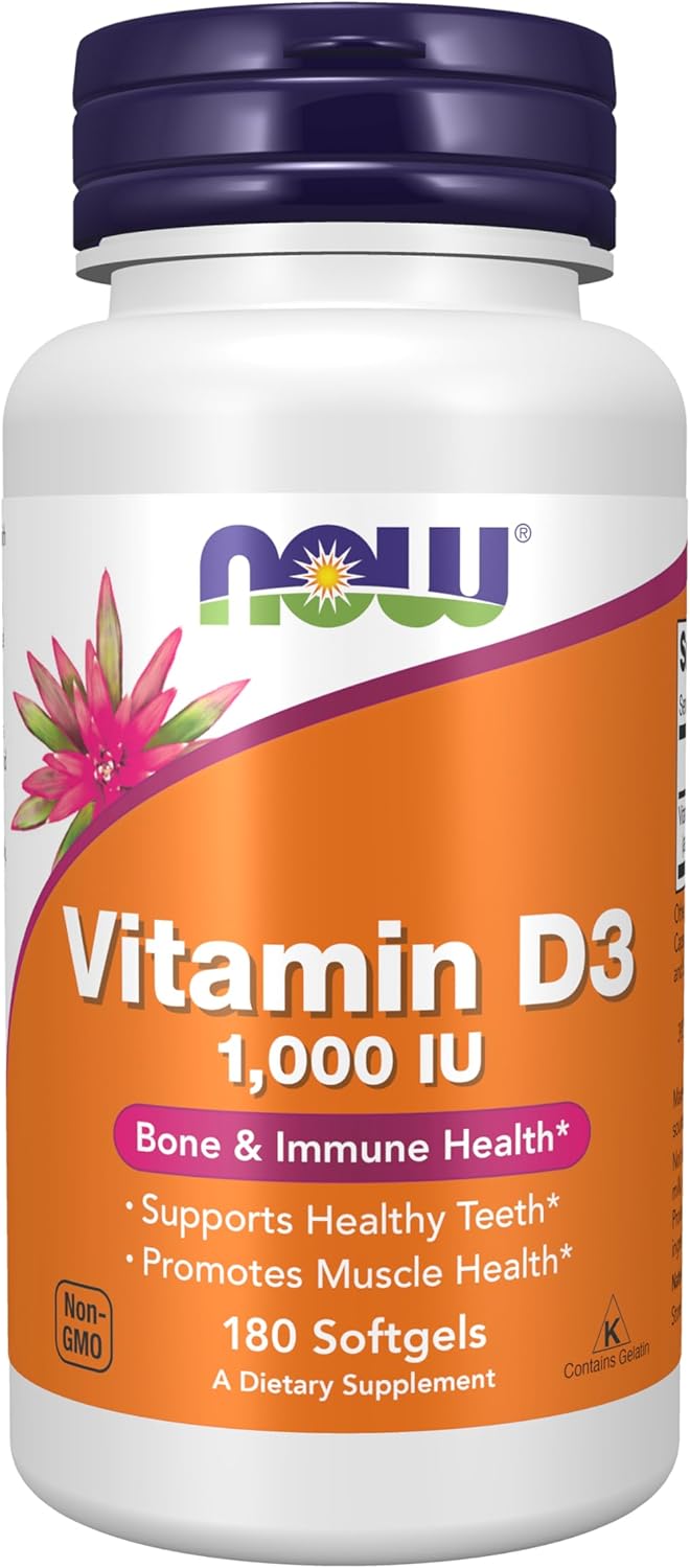 NOW Supplements, Vitamin D-3 1,000 IU, High Potency, Structural support, 180 Softgels