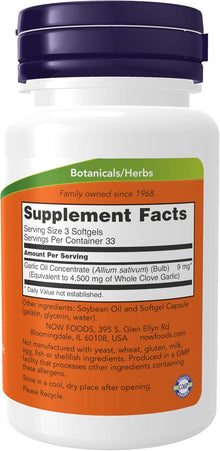 Now Foods Garlic Oil, 100 Softgels 1500 mg