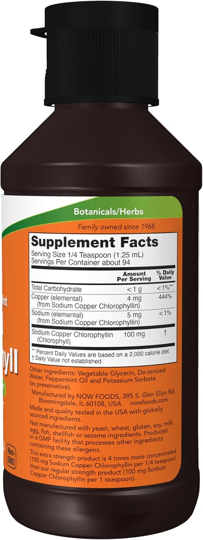 Now Supplements, Extra Strength Liquid Chlorophyll, Mint, Internal Deodorizer, 4 fl. Oz.