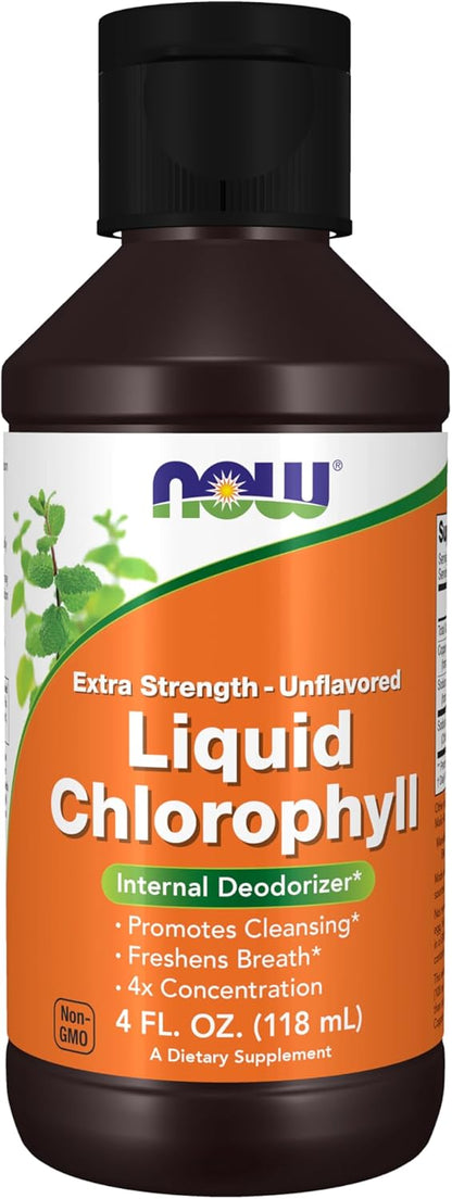 Now Supplements, Extra Strength Liquid Chlorophyll, Unflavored, Internal Deodorizer, 4 fl. Oz.