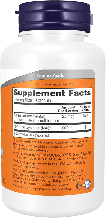 NOW Foods NAC (N-Acetyl Cysteine) 600 mg with Selenium, 100 Capsules