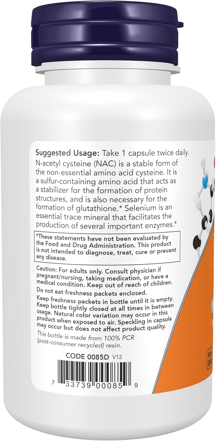 NOW Foods NAC (N-Acetyl Cysteine) 600 mg with Selenium, 100 Capsules