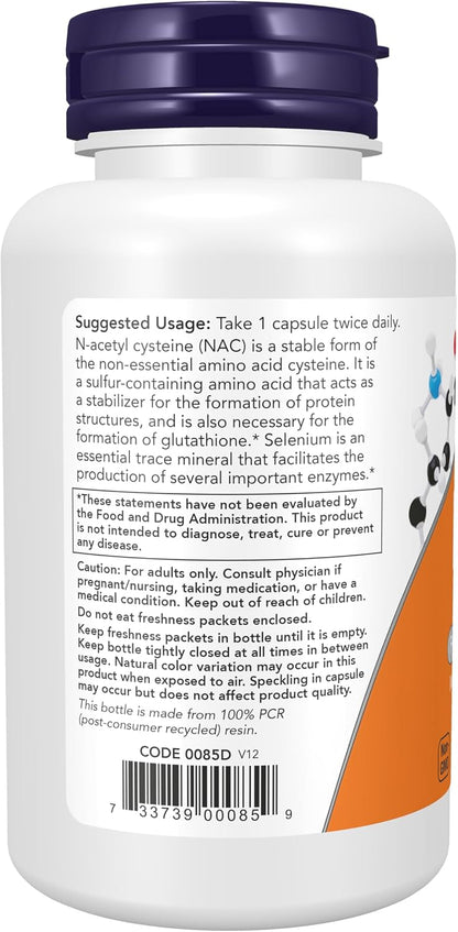 NOW Foods NAC (N-Acetyl Cysteine) 600 mg with Selenium, 100 Capsules