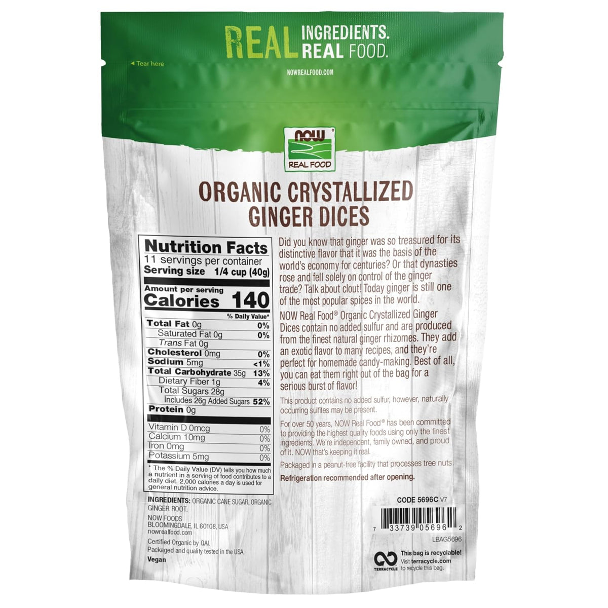 NOW Foods, Organic Crystallized Ginger Dices, No Preservatives, 16 oz